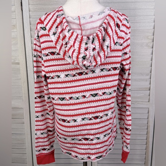VICTORIA'S SECRET Thermal Hoodie Pajama Top Red/Pink Multi-Medium - Picture 3 of 4